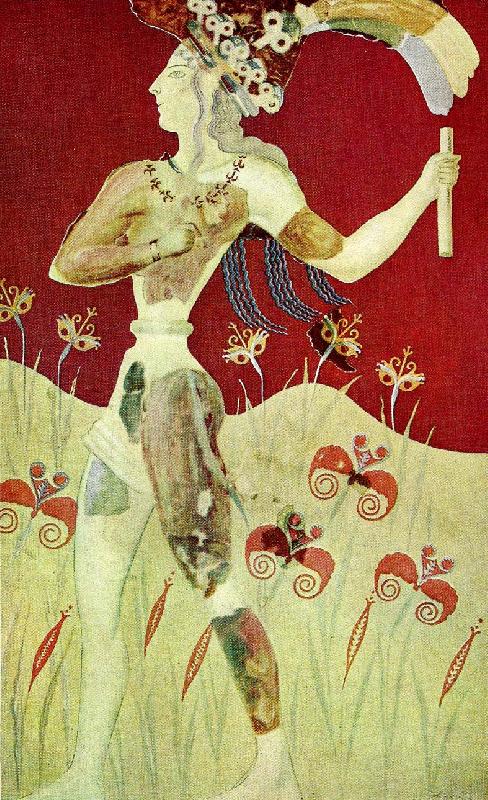 unknow artist kretensisk yngling med liljekrona, vaggmalning i knossos oil painting image